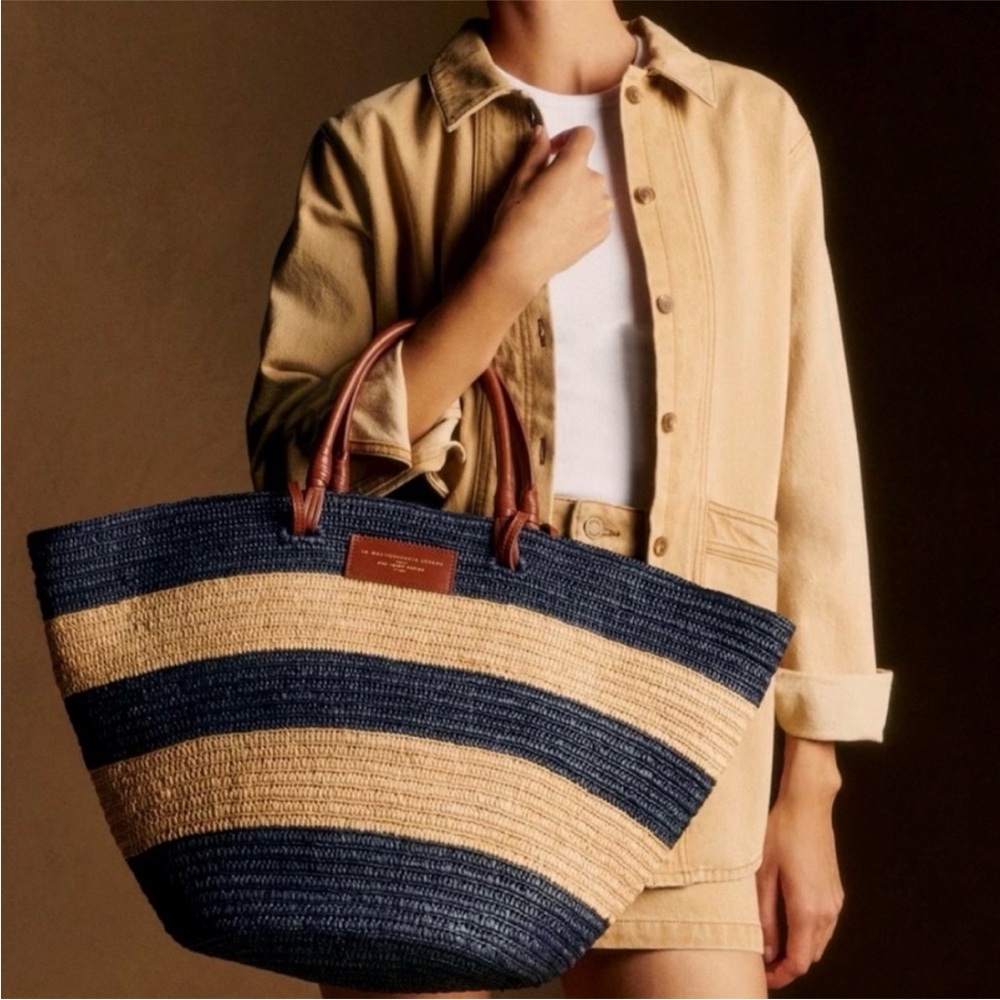 Sezane Navy Striped Maxi Justine Basket Bag - Picture 2 of 6